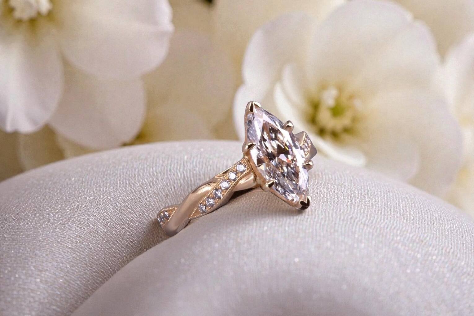 Custom marquise diamond ring for couples in Poway