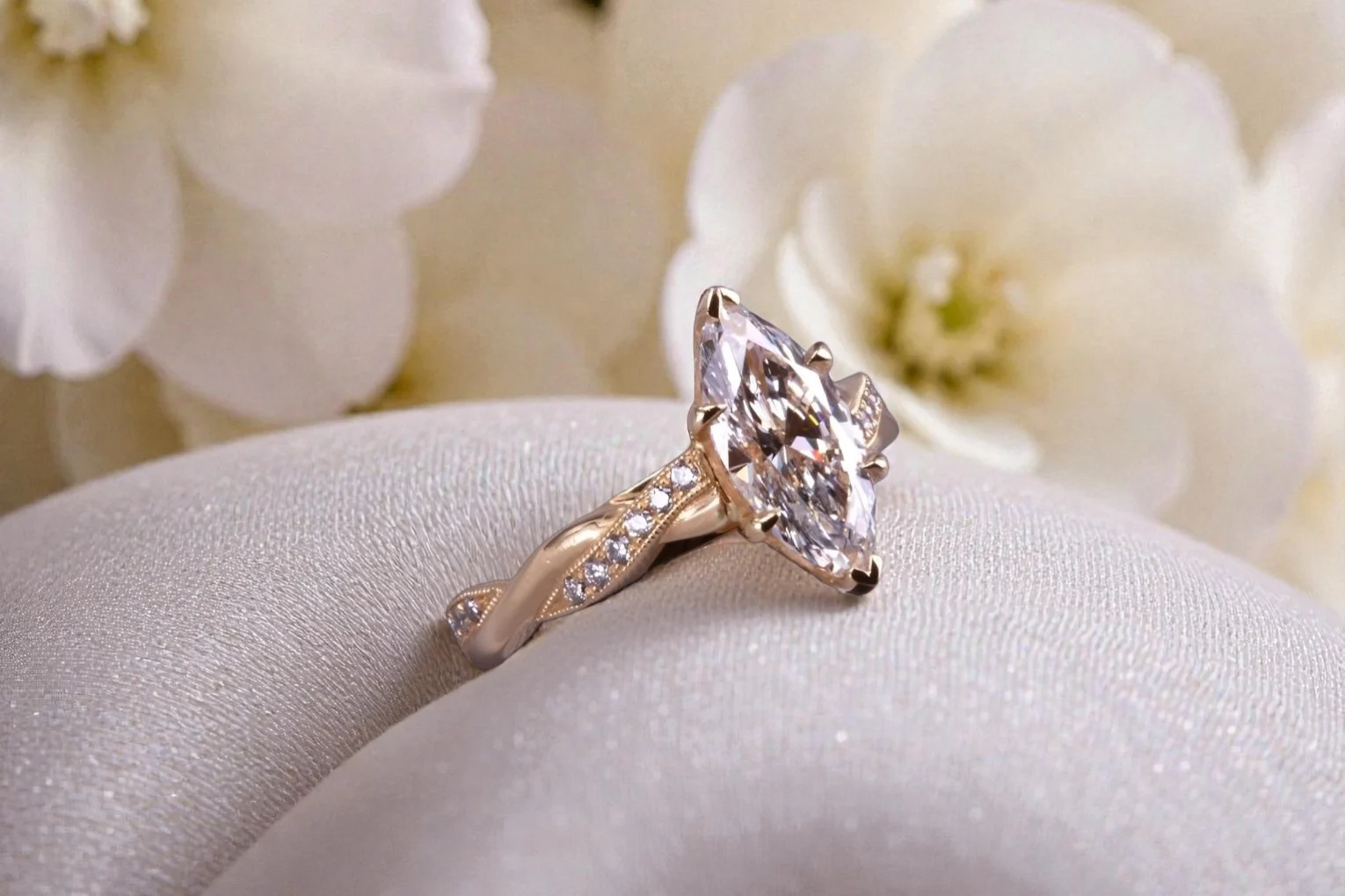 Custom marquise diamond ring for couples in Poway