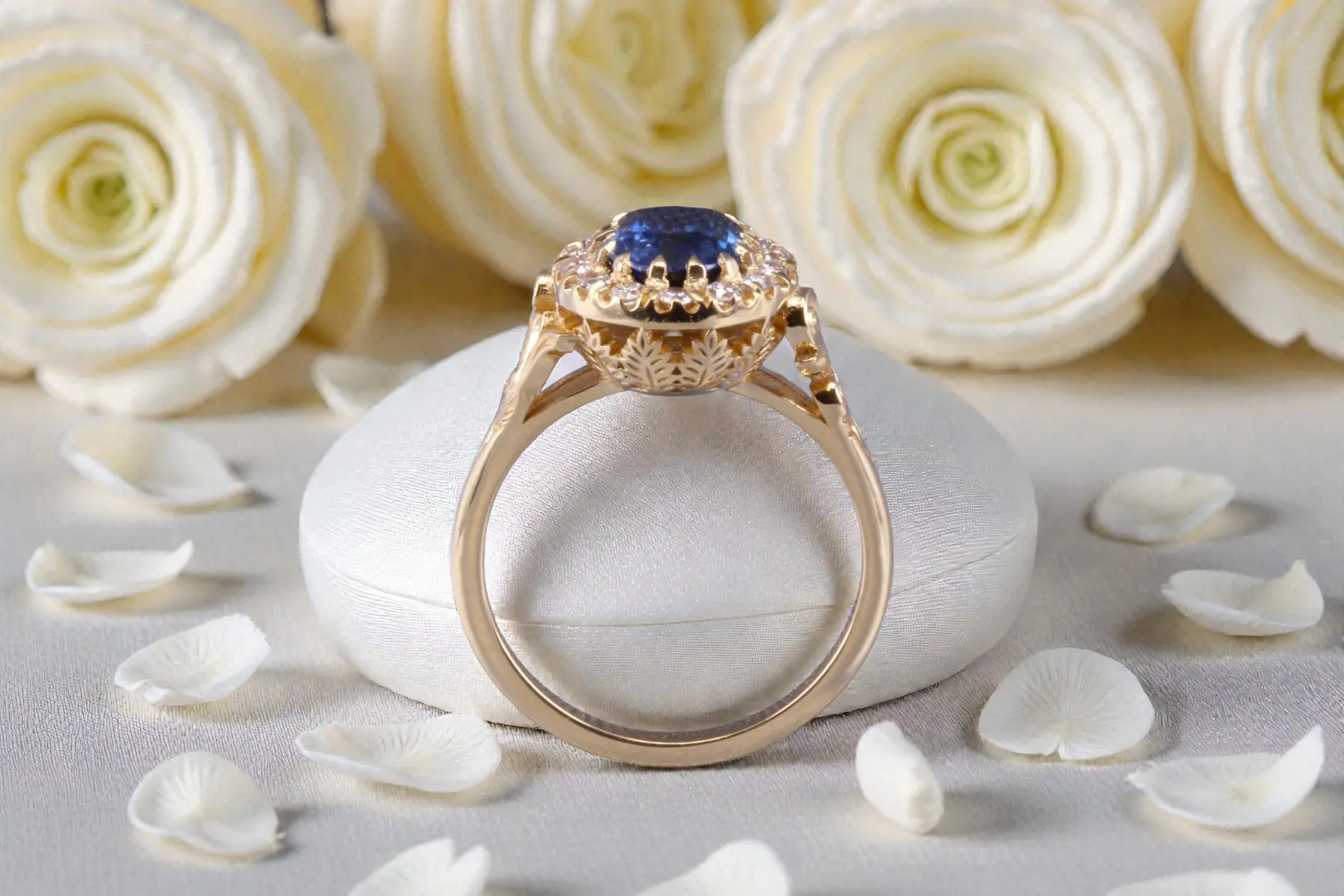 Handcrafted natural sapphire engagement ring for couples in Poway